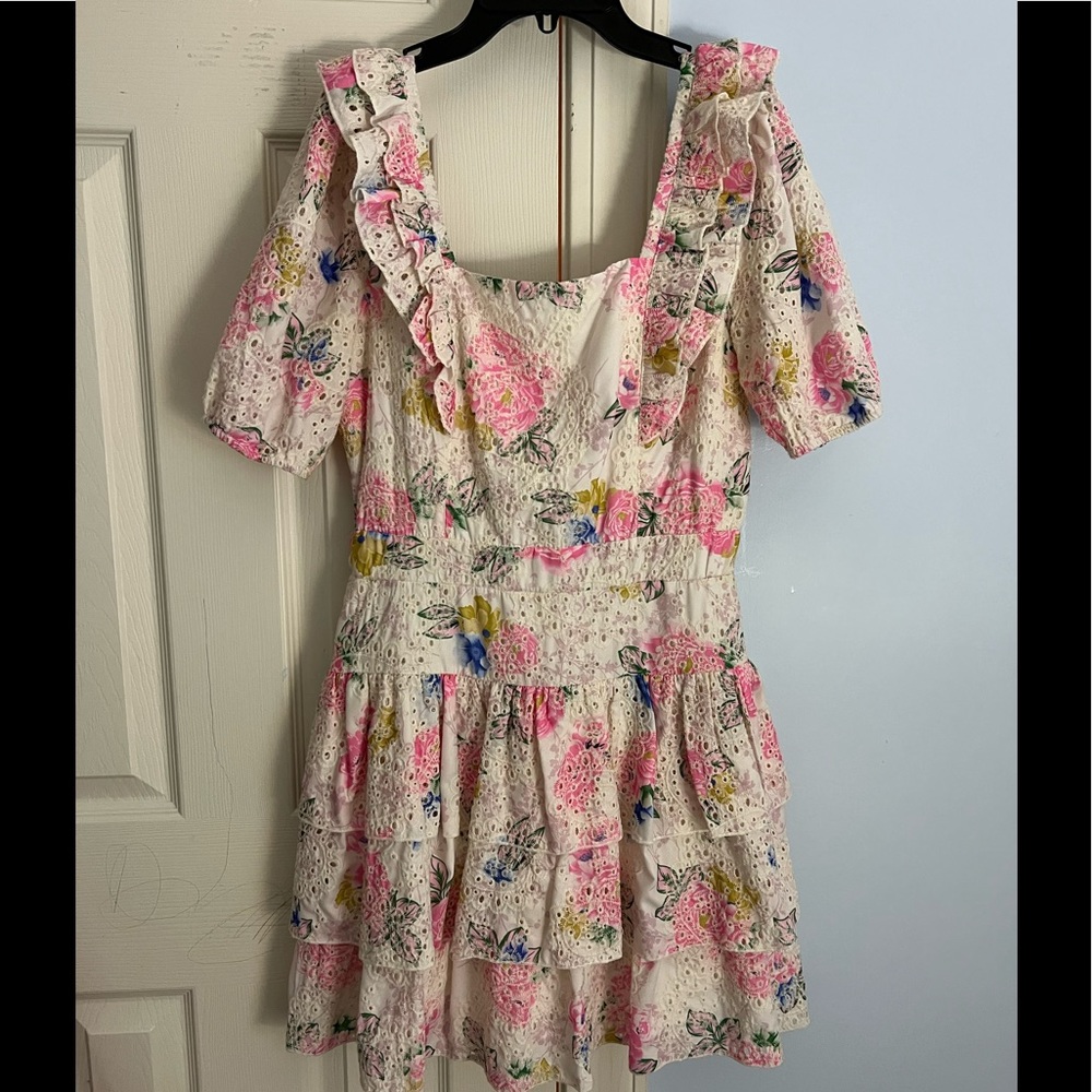 Adelyn Rae Kerry Eyelet Printed Lace Mini Dress